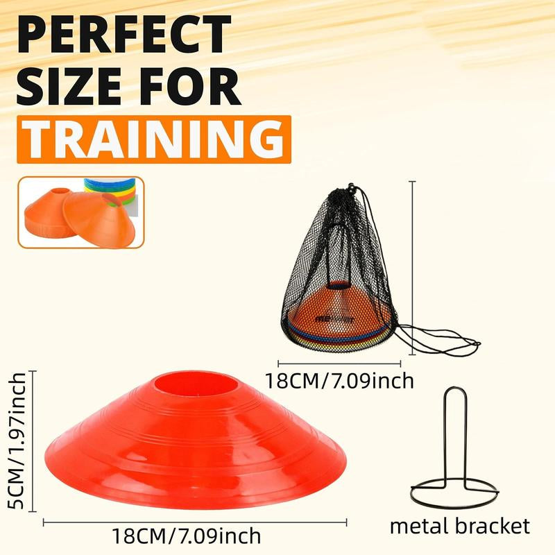 Elevate Your Game with the 15-Piece Football Training Marker Cone Set - Includes Metal Bracket and Convenient Net Bag for Easy Transport!