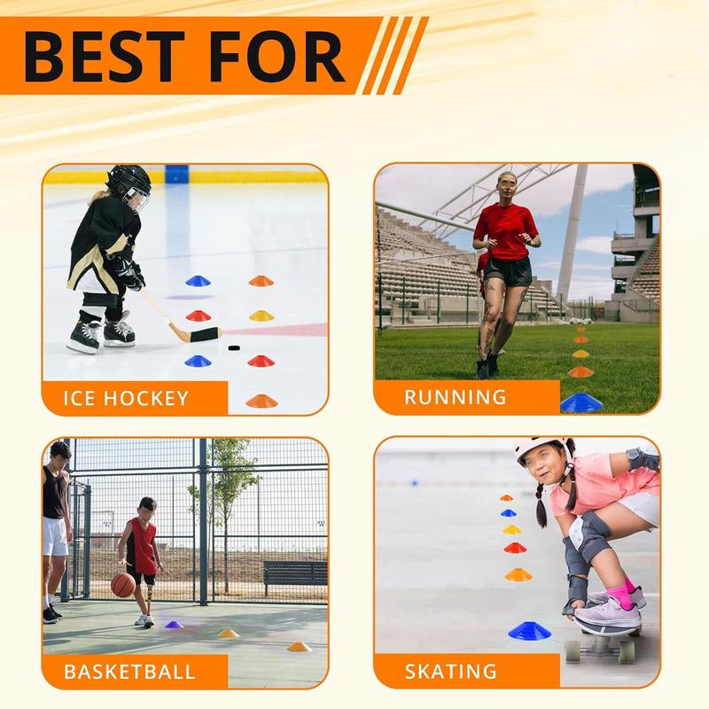 Elevate Your Game with the 15-Piece Football Training Marker Cone Set - Includes Metal Bracket and Convenient Net Bag for Easy Transport!